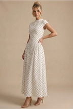 Polka Dot Maxi Dress High Neck Cap Sleeve Dottie - Women's Dress