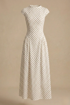 Polka Dot Maxi Dress High Neck Cap Sleeve Dottie - Women's Dress