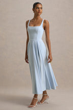 Square Neck Midi Dress Pleated Skirt Parina - Women's Dress