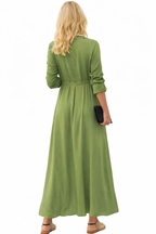 Shirt Maxi Dress Long Sleeve Sage - Women's Dress
