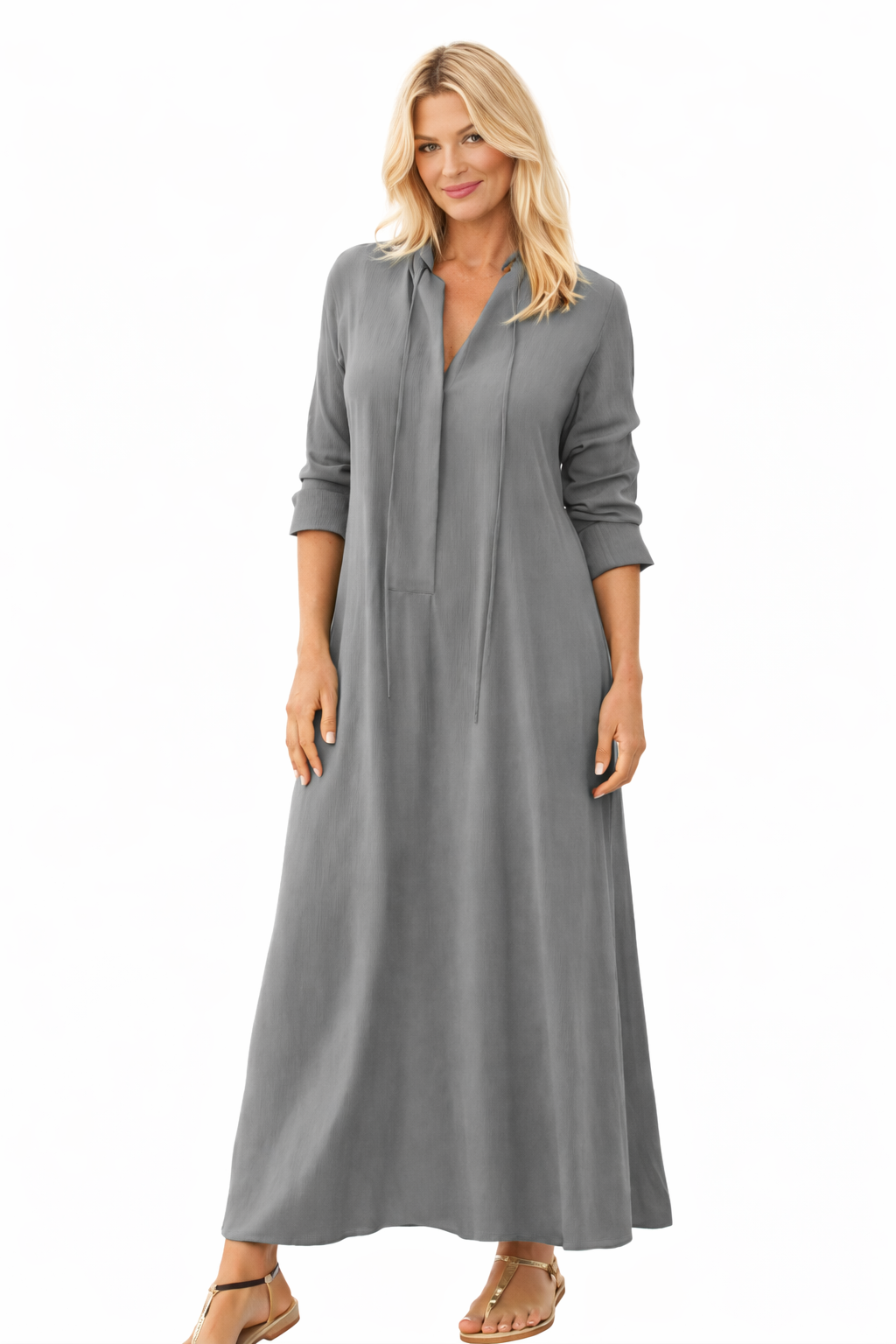 Shirt Maxi Dress Long Sleeve Sage - Women's Dress