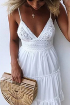 Lace Bodice Mini Dress Open Back Spaghetti Strap Freja - Women's Dress