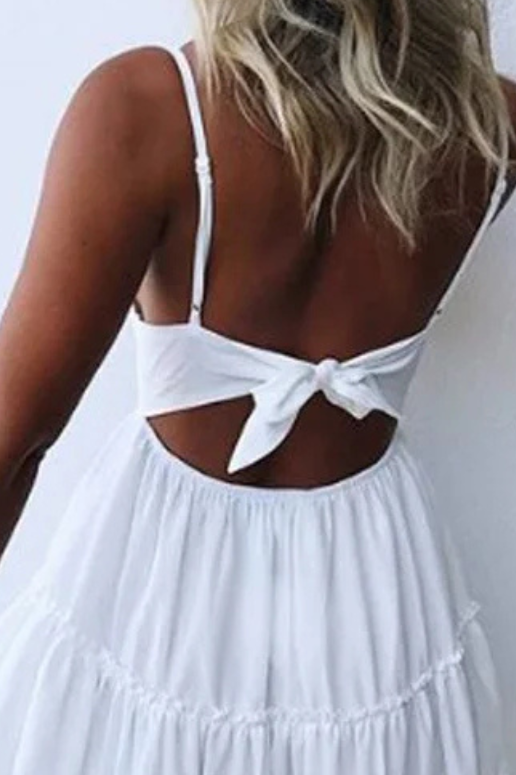 Lace Bodice Mini Dress Open Back Spaghetti Strap Freja - Women's Dress