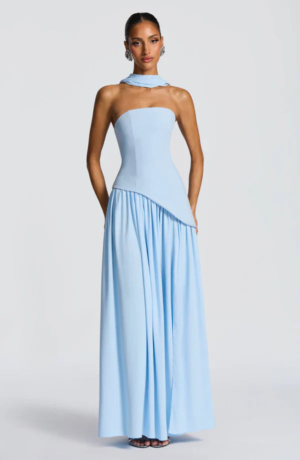 Strapless Chiffon Maxi Dress Celeste - Women's Dress