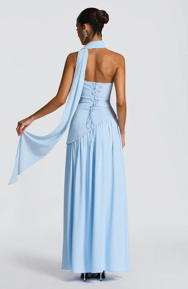 Strapless Chiffon Maxi Dress Celeste - Women's Dress