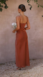 Satin Slip Maxi Dress Side Split Spaghetti Strap Serena - Women's Dress