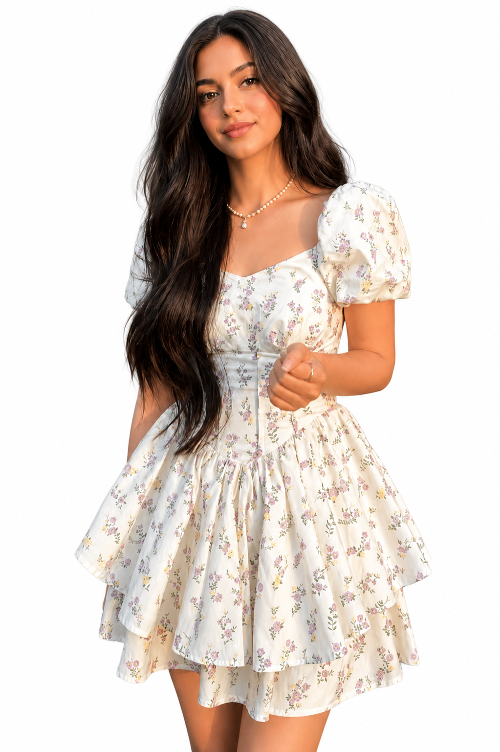 Floral Corset Mini Dress Puff Sleeve Sweetheart Neck Celia