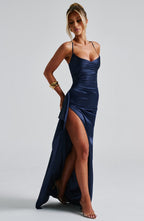Cowl Neck Satin Maxi Dress Luna - Women's Dress