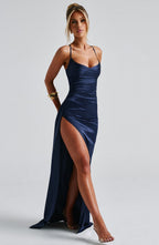 Cowl Neck Satin Maxi Dress Luna - Women's Dress