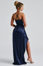 Cowl Neck Satin Maxi Dress Luna - Women's Dress