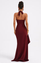 Halter Backless Maxi Dress High Slit Jade - Women's Dress