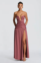 Strapless Maxi Dress High Slit Junia - Women's Dress