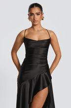 Cowl Neck Maxi Dress Open Back Thigh Split Samira - Women's Dress