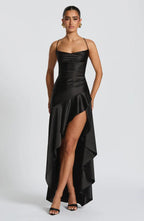 Cowl Neck Maxi Dress Open Back Thigh Split Samira - Women's Dress