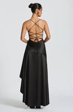 Cowl Neck Maxi Dress Open Back Thigh Split Samira - Women's Dress