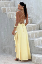 Cowl Neck Maxi Dress Open Back Thigh Split Samira - Women's Dress
