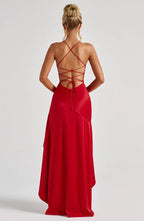 Cowl Neck Maxi Dress Open Back Thigh Split Samira - Women's Dress