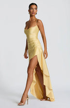 Cowl Neck Maxi Dress Open Back Thigh Split Samira - Women's Dress