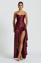 Cowl Neck Maxi Dress Open Back Thigh Split Samira - Women's Dress