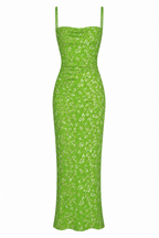 Floral Slip Maxi Dress Scooped Back Spaghetti Strap Monica - Women's Dress