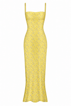 Floral Slip Maxi Dress Scooped Back Spaghetti Strap Monica - Women's Dress