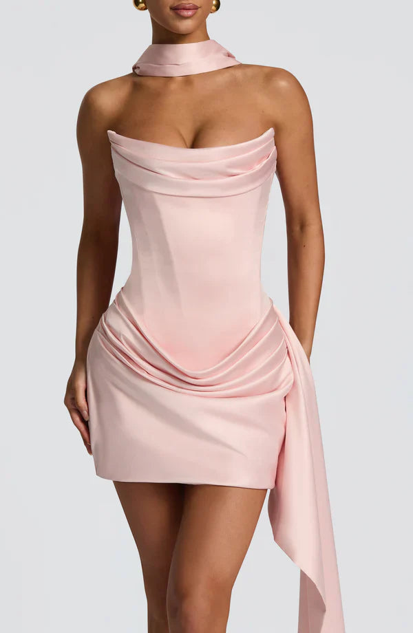 Strapless Satin Mini Dress Mila - Women's Dress