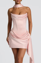 Strapless Satin Mini Dress Mila - Women's Dress