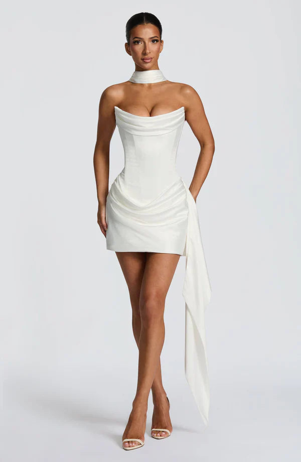 Strapless Satin Mini Dress Mila - Women's Dress