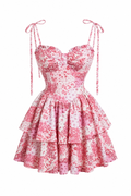 Floral Ruffle Mini Dress Spaghetti Strap Blossomia - Women's Dress