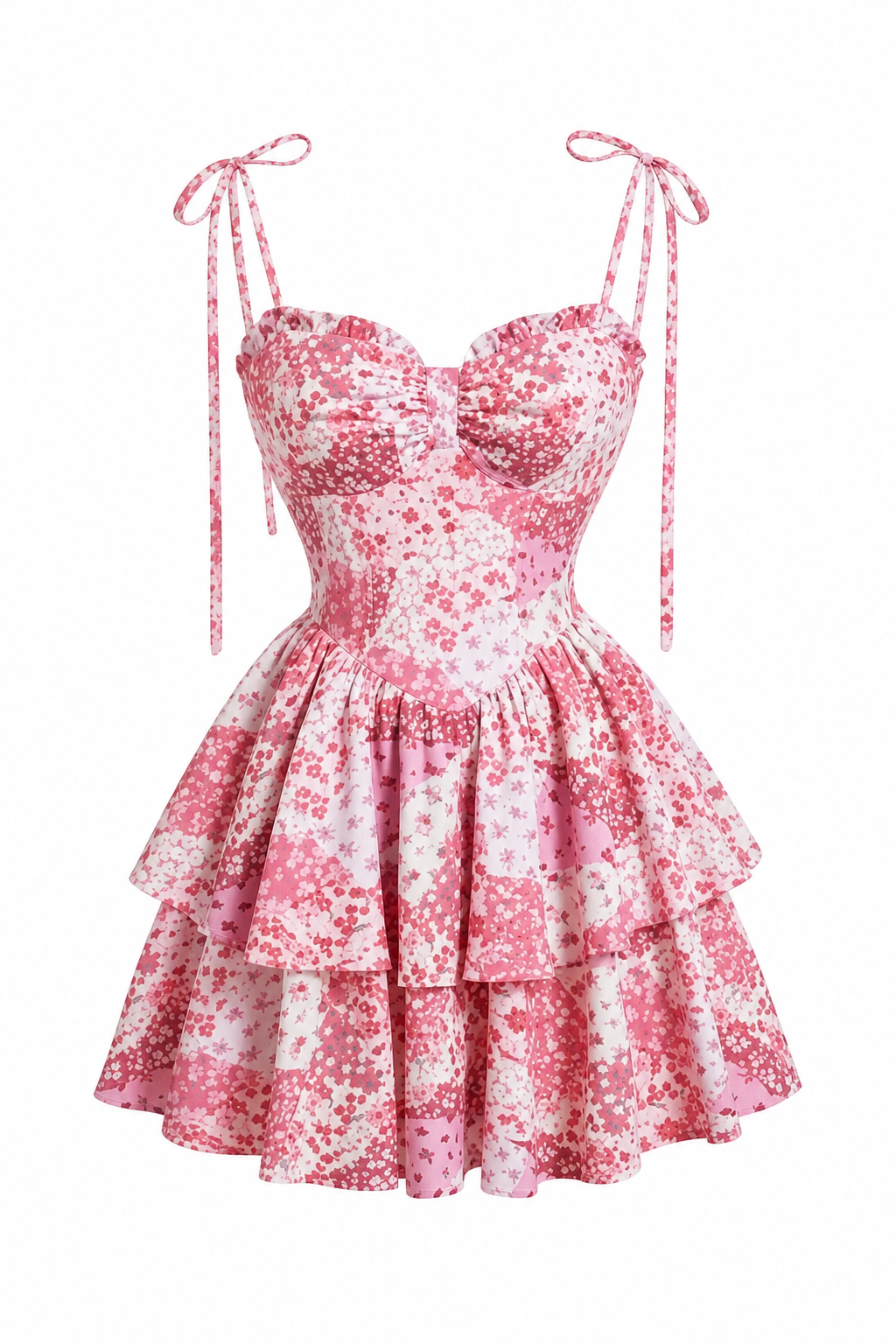 Floral Ruffle Mini Dress Spaghetti Strap Blossomia - Women's Dress