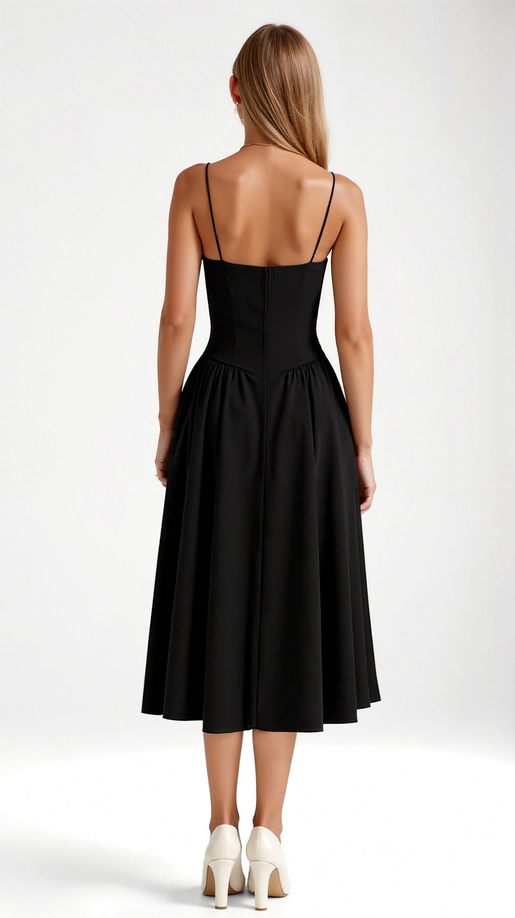 Floral Corset Midi Dress Gathered Skirt Spaghetti Strap Odette - Women's Dress
