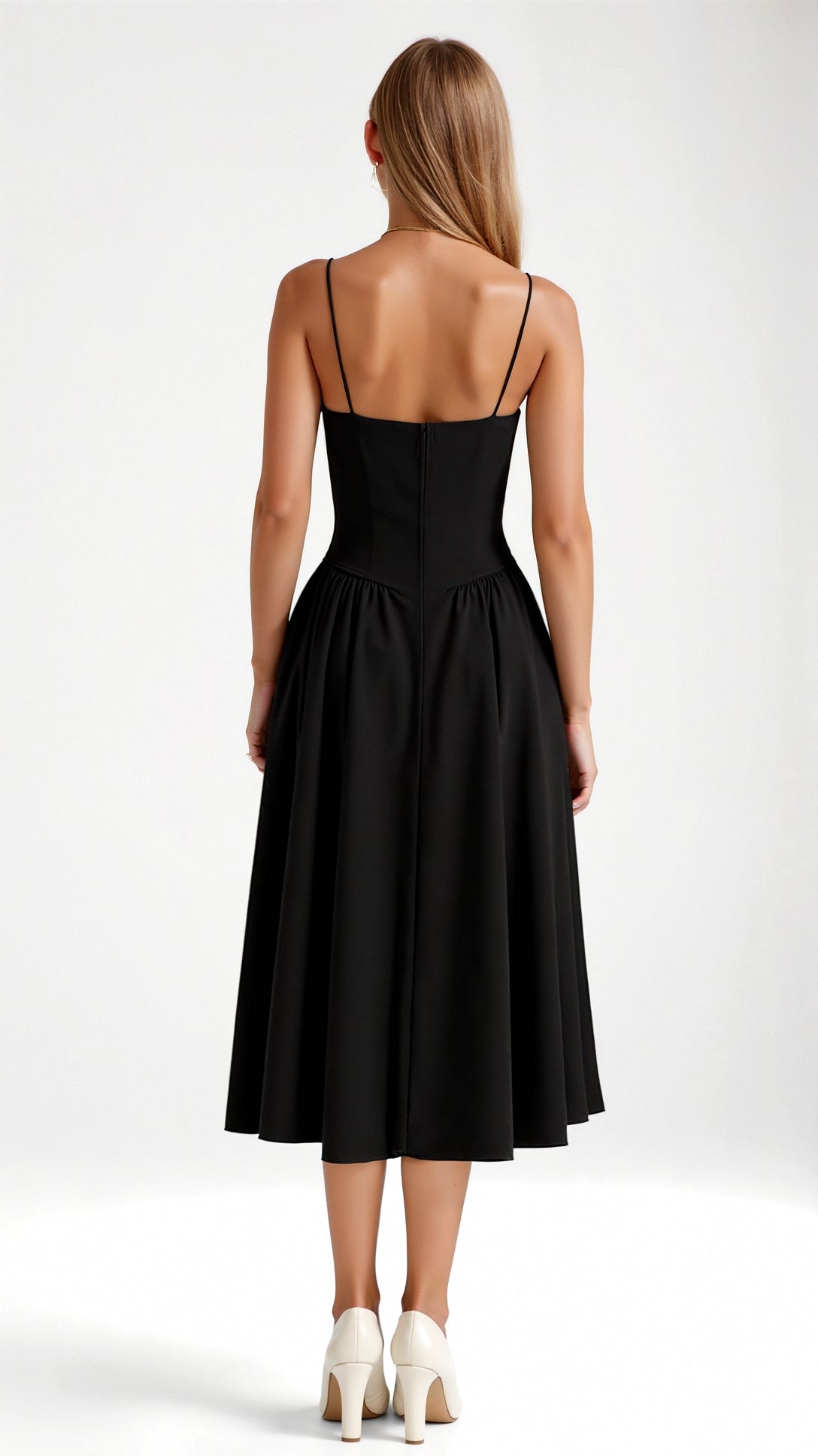 Floral Corset Midi Dress Gathered Skirt Spaghetti Strap Odette - Women's Dress