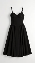 Floral Corset Midi Dress Gathered Skirt Spaghetti Strap Odette - Women's Dress