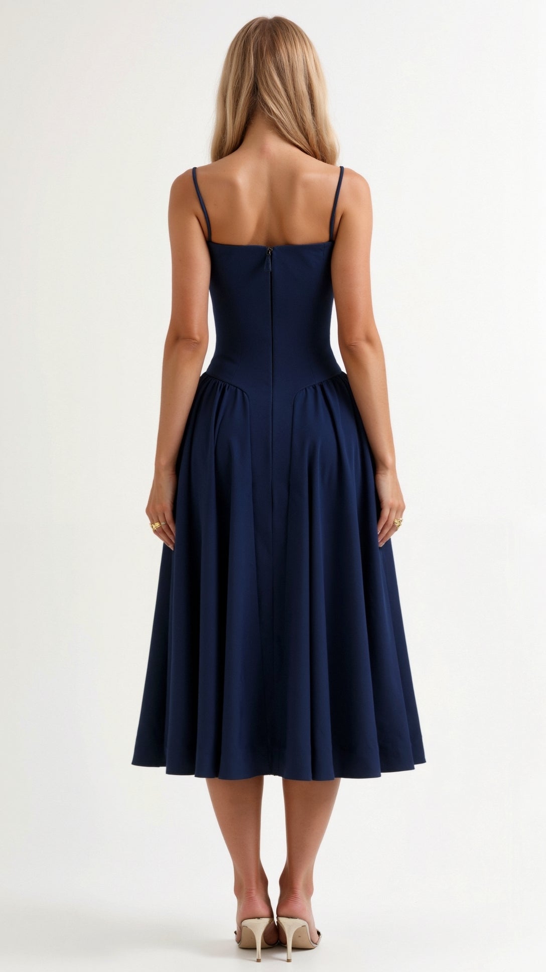 Floral Corset Midi Dress Gathered Skirt Spaghetti Strap Odette - Women's Dress