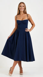 Floral Corset Midi Dress Gathered Skirt Spaghetti Strap Odette - Women's Dress