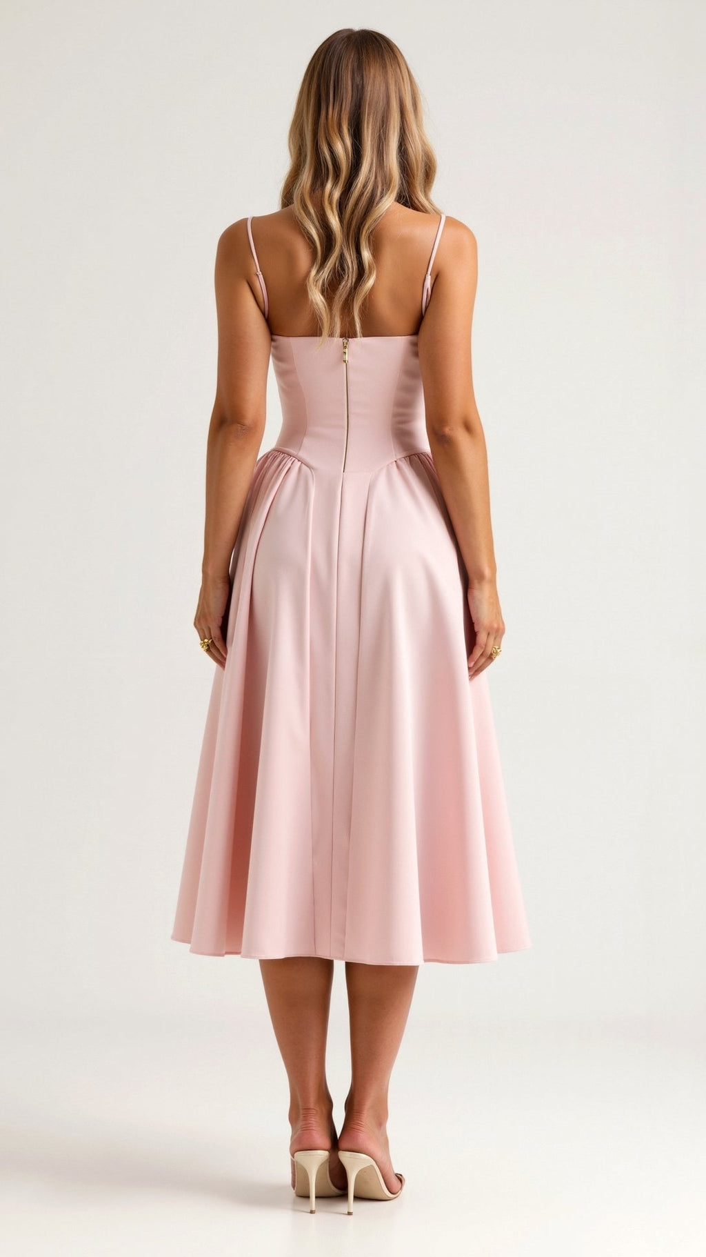 Floral Corset Midi Dress Gathered Skirt Spaghetti Strap Odette - Women's Dress