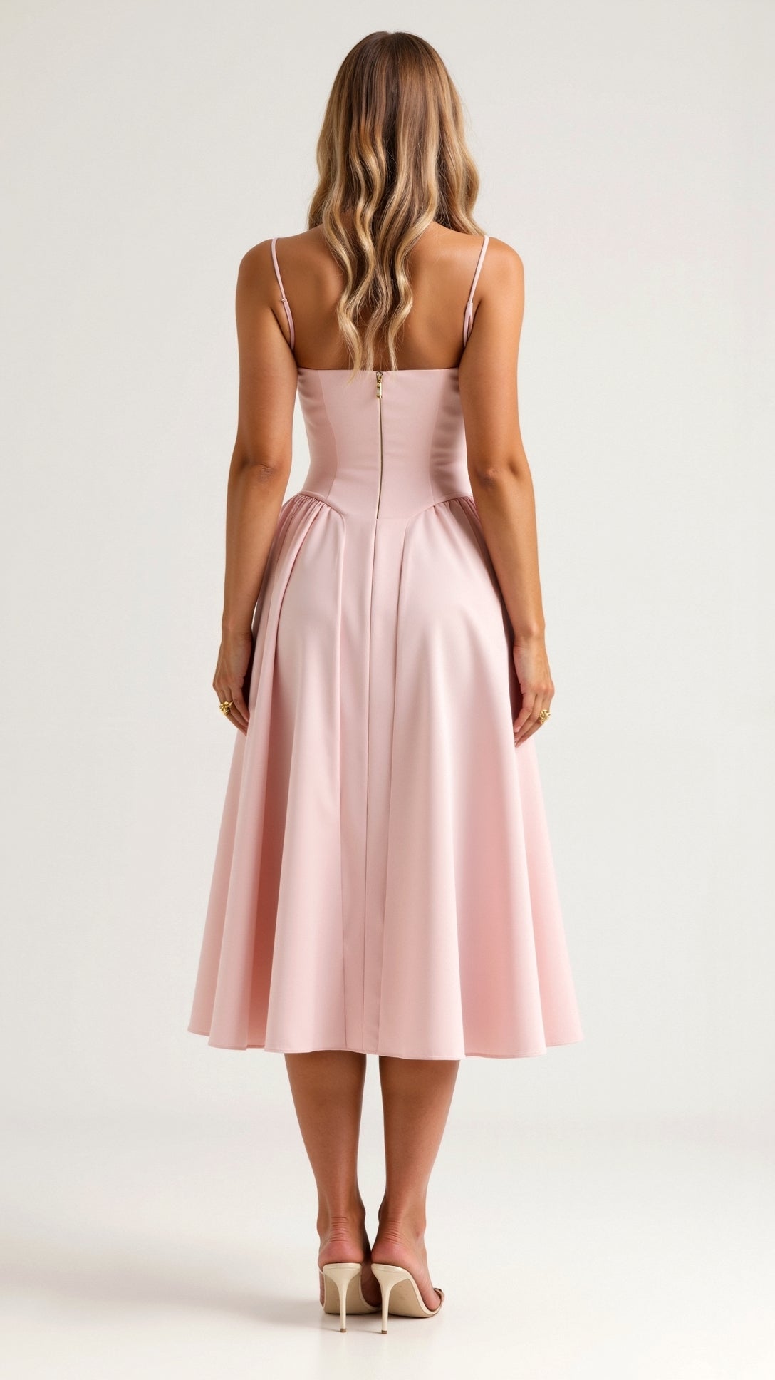 Floral Corset Midi Dress Gathered Skirt Spaghetti Strap Odette - Women's Dress