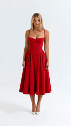 Floral Corset Midi Dress Gathered Skirt Spaghetti Strap Odette - Women's Dress
