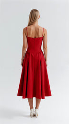 Floral Corset Midi Dress Gathered Skirt Spaghetti Strap Odette - Women's Dress