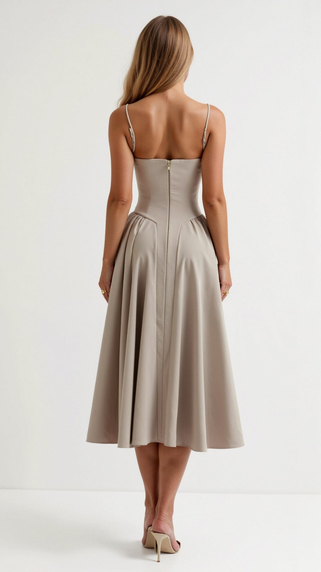 Floral Corset Midi Dress Gathered Skirt Spaghetti Strap Odette - Women's Dress