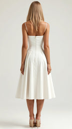 Floral Corset Midi Dress Gathered Skirt Spaghetti Strap Odette - Women's Dress