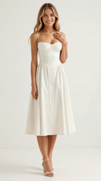 Floral Corset Midi Dress Gathered Skirt Spaghetti Strap Odette - Women's Dress