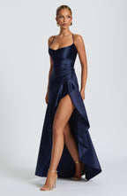 Cowl Neck Maxi Dress Open Back Thigh Split Samira - Women's Dress