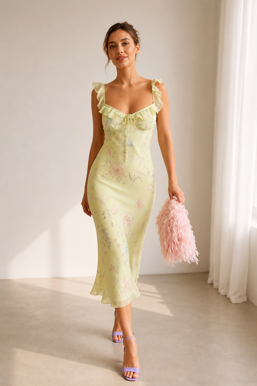 Floral Ruffle Maxi Dress Sleeveless Rivera - Women's Dress