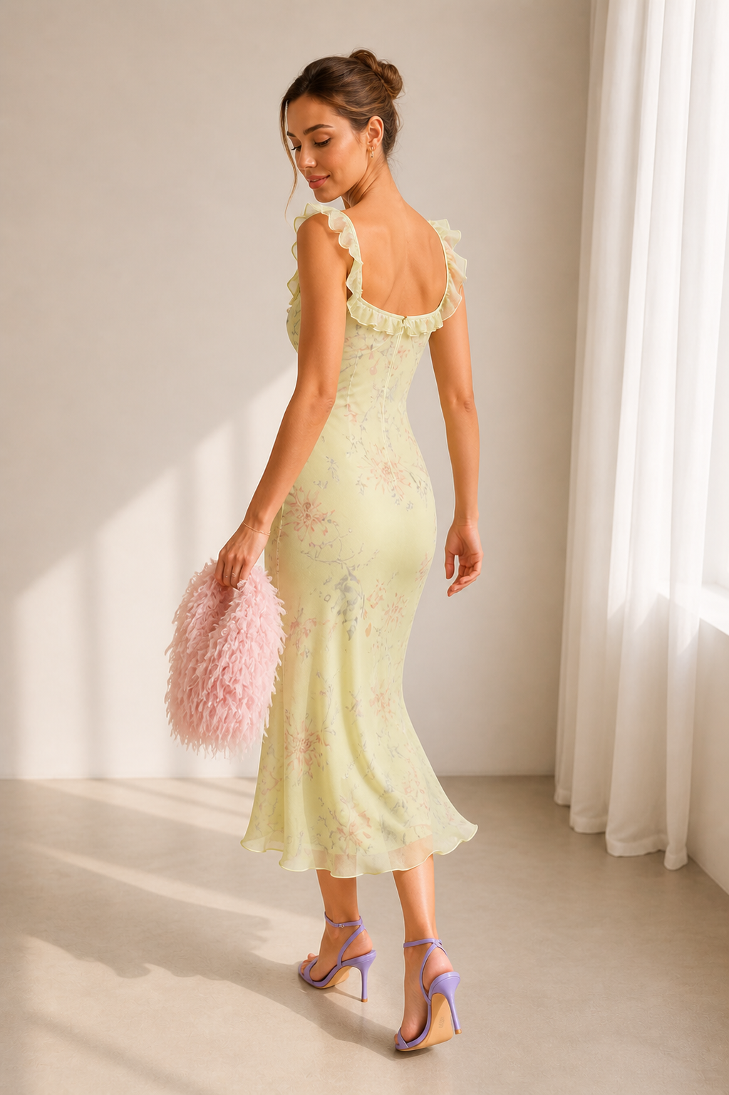 Floral Ruffle Maxi Dress Sleeveless Rivera - Women's Dress