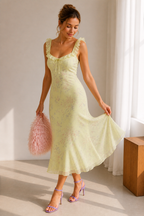 Floral Ruffle Maxi Dress Sleeveless Rivera - Women's Dress
