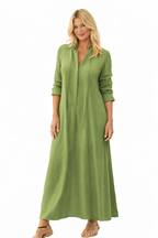 Shirt Maxi Dress Long Sleeve Sage - Women's Dress