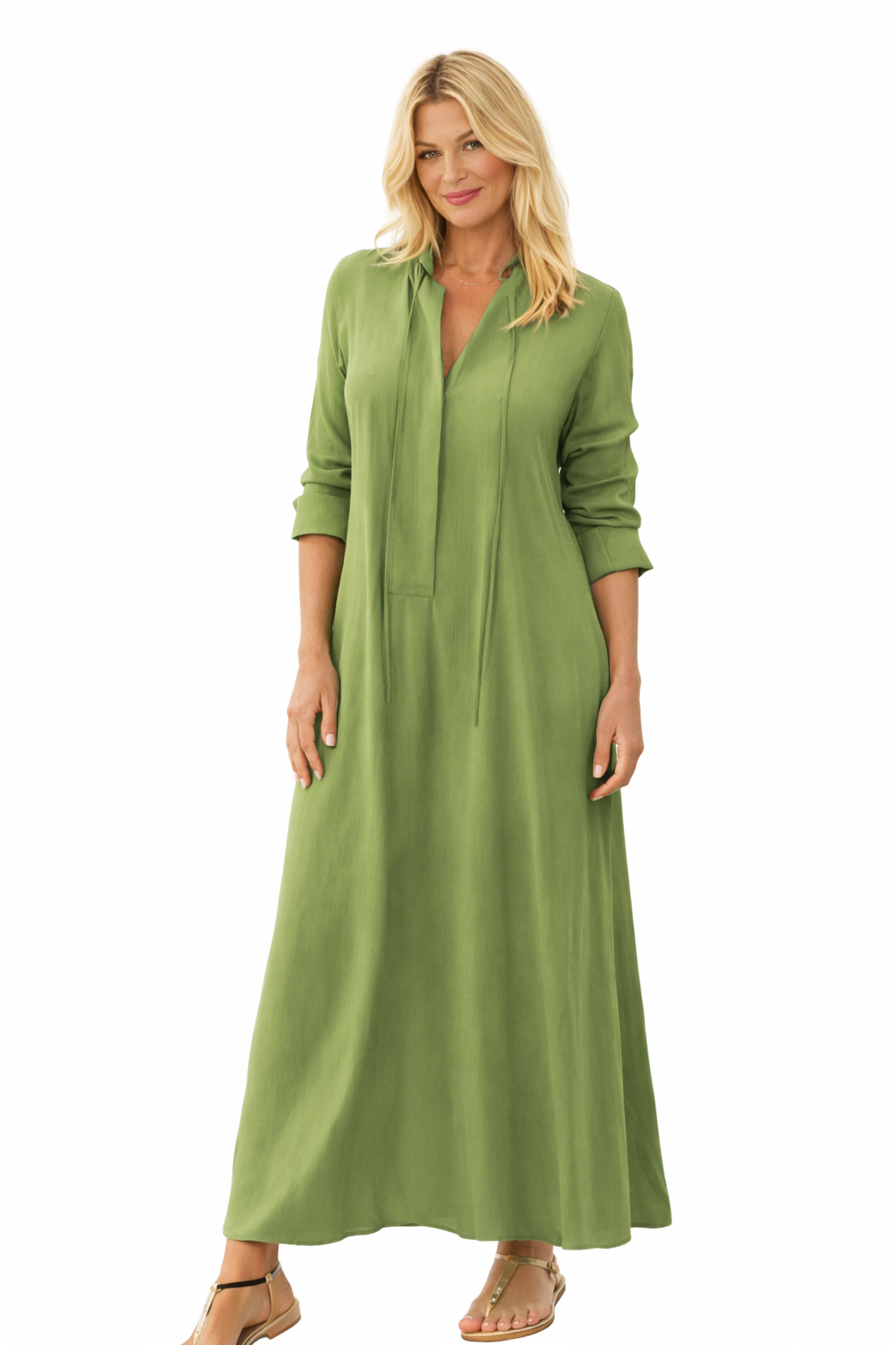 Shirt Maxi Dress Long Sleeve Sage - Women's Dress
