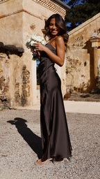 Satin Slip Maxi Dress Side Split Spaghetti Strap Serena - Women's Dress